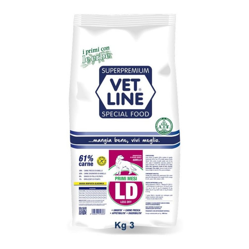 VET LINE Linea LD - Crocchette Cane Less Dry PRIMI MESI 3 kg Agnello